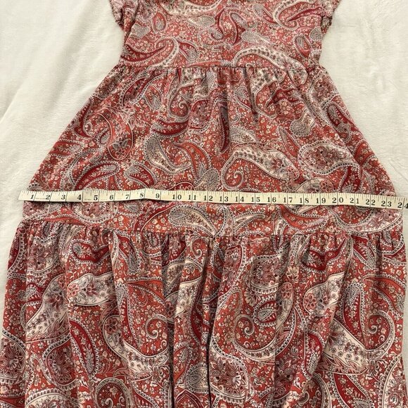 Old Navy Waist-Defined Maxi Dress Med Tiered Hem Paisley Floral Peasant Coquette - Picture 10 of 12